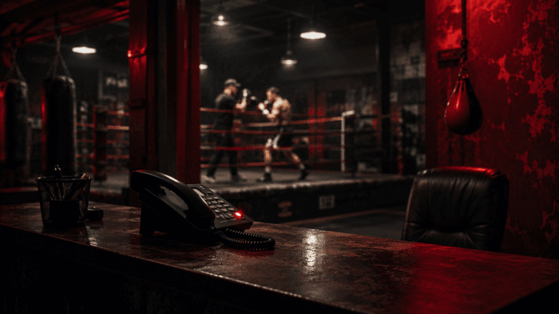 Busy boxing gym front desk with phone ringing and overwhelmed staff — missed calls cost boxing gyms thousands per week